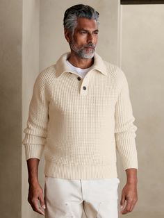 Cozzi Mock-Neck Sweater | Banana Republic Beige Sweater Outfit Men, Beige Sweater Outfit, Nice Sweaters, Sweater Outfits Men, Beige Sweater, Mock Neck Sweater, Cool Sweaters, Curator Style, Mock Neck