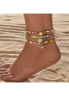 Color:Multi Color;Package Contents:3 X Anklets;Occasion:Sport; Spring Anklets With Colorful Beads, Gold Beaded Bracelets For Summer Parties, Trendy Anklets For Spring Vacation, Bohemian Beaded Anklets For Spring, Casual Beach Anklets For Spring, Casual Beach Spring Anklets, Casual Spring Beach Anklets, Multicolor Beaded Bracelets For Summer, Gold Beaded Bracelets For Summer Beach