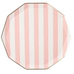 a pink and white striped paper plate