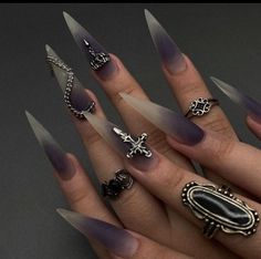 Long Almond Nails, Ideas Uñas, Nail Piercing, Valentine Days, Hippie Nails, Punk Nails, Gothic Nails, Diy Acrylic Nails