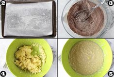 four pictures showing how to make brownie batter