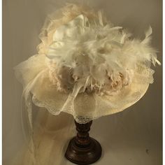 Ivory Victorian Hat-506 - Blanche's Place Vintage White Bonnet For Wedding, Vintage White Wedding Bonnet, White Vintage Wedding Bonnet, Vintage Cream Costume Hat For Wedding, Elegant Cream Costume Hats And Headpieces For Ceremony, Elegant Cream Wedding Bonnet, Elegant Cream Bonnet For Spring, Elegant Cream Costume Hats For Vintage Events, Cream Top Hat With Short Brim For Church