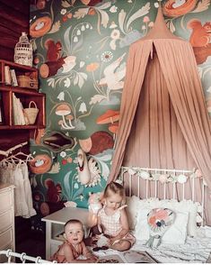 We are still not over our Fall Collection 🍂 The cutest woodsy themed room with our Pippie Mural! #anewalldecor Regra Dark Nursery, Kindergarten Wallpaper, Animal Bedroom, Forest Mural, Mushroom Forest, Kids Bedroom Design, Nursery Animal Prints, Kids Room Wall