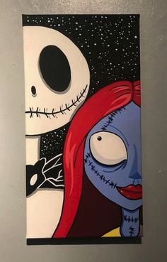 a skateboard with the image of jack and sally from the nightmare before it has been painted