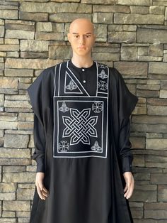 This agbada set is handmade with love. The outfit is designed with 100% polyester material and also high tailoring standards. It is suitable for all kinds of occasion. This set comes with a matching shirt and pant. The pant is styled with elastic band for  ease. It is only available in US size L. Please send a message for any questions on how to order and if you want expedited shipping please reach out to the buyer before purchase. Care Instructions Hand wash cold, DO NOT BLEACH, Hang dry and starch iron it for great results. Traditional Black Agbada For Ceremonies, Traditional Ankara Fabric Sets With Long Sleeves, Traditional Long Sleeve Ankara Sets, Traditional Agbada In Ankara Fabric, Fitted Ankara Fabric Agbada In Traditional Style, Fitted Traditional Ankara Fabric Agbada, Fitted Traditional Agbada In Ankara Fabric, Agbada Style For Men, Latest African Wear For Men