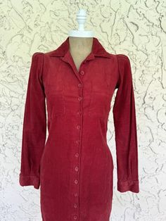 VTG 1970s 70s BETSEY JOHNSON ALLEY CAT RED CORDUROY BUTTON FRONT MIDI DRESS | eBay Vintage Mini Dress For Fall, Casual Fitted Vintage Dress For Fall, Vintage Mini Dress With Buttons For Fall, Vintage Fitted Long Sleeve Mini Dress, Vintage Mini Dress With Button Closure, Vintage Long Sleeve Mini Dress For Fall, Retro Long Sleeve Mini Dress For Fall, Fall Retro Long Sleeve Mini Dress, 1970s Vintage Dress For Fall