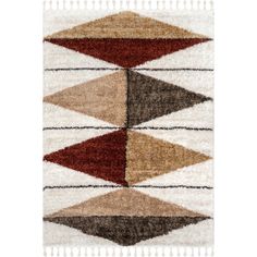 a multicolored rug with fringes on the top and bottom, in different colors