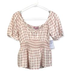 This Is A New With Tags Crave Fame Pink Plaid V Neck Scrunched Waist Top. The Material Is 100% Rayon. The Size Is A Small. Measurements: Pit To Pit: 16” Length: 20.5” Feel Free To Offer! Bundle And Save! Casual Pink V-neck Smocked Top, Summer Smocked Top With Ruched Short Sleeves, Casual Smocked Top For Day Out, Feminine Ruched Tops For Vacation, Summer Short Sleeve Smocked Top, Casual White Ruched Blouse, White Casual Ruched Blouse, Relaxed Fit Smocked Top For Summer Day Out, Casual Spring Smocked Top With Ruched Detail