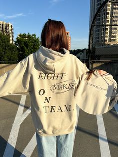 Eight Makes One Team! For all of the Atiny out there, this is the perfect hoodie to cozy up in! Featuring the debut date on the front and slogan on the back, Atiny can keep a piece of Ateez with them in their everyday closet.   PRODUCT DETAILS This design is printed on a Gildan 18500 sweatshirt made of a thick blend of cotton & polyester. This sweatshirt is warm & cozy with a spacious front pocket (to hold all of your PCs) and a soft inside! SIZING Please carefully read the size chart, including Hooded Text Print Hoodie For Fall, Hooded Text Print Sweatshirt For Fall, Fall Hooded Hoodie With Text Print, Fall Text Print Hooded Hoodie, Oversized Hooded Sweatshirt With Text Print, Fall Cotton Hoodie With Text Print, Cotton Hoodie With Letter Print, Ateez Hoodie, Ateez Merch