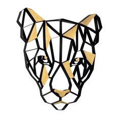 an animal made out of black and gold geometric shapes on a white background with the head of a tiger