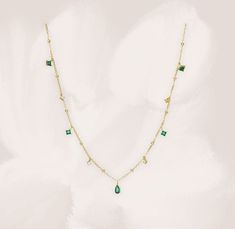 Catch the eyes of everyone when our breathtaking forest green topaz necklace adorns your décolletage! This show-stopping style features vibrant green topaz interlaced with brilliant cubic zirconia, epitomising sophistication and luxury one cannot resist. Smooth and brilliantly lustrous, this precious necklace is crafted in pure 925 sterling silver and plated in substantial 18K gold for unmatched radiance and hypoallergenic wear. With unmatched allure, five remarkable marquise forest green topaz Fine Jewelry Green Necklaces With Gemstone Accents, Elegant Green Necklace With Delicate Chain, Fine Jewelry Green Gemstone Necklaces, Fine Jewelry Green Gemstone Necklace, Green Gemstone Fine Jewelry Necklace, Green Emerald Jewelry With Delicate Chain, Green Jewelry With Gemstone Accents In Cubic Zirconia, Green Cubic Zirconia Necklace For Gift, Green Emerald Necklace With Adjustable Chain