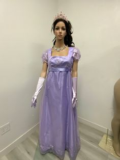 Beautiful  Lavender embroidered organza dress, perfect for a regency ball or tea party very elegant..Please not it takes me 5-8 business days to produce and ship your dress after order is placed . THERE IS NO RETURNS OR EXCHANGES ACCEPTED  PLEASE BE SURE TO CHECK THE MEASUREMENTS ON THE BOTTOM OF THE DESCRIPTION. If for any reason the measurements don't  match with yours be sure to provide to me at the time of order. PLEASE NOTE COLOR MAY BE A LITTLE DIFFERENT ONCE YOU SEE IT, If measurements are not provided at the time of purchase we will send the dress with the measurements provided here on the listing PLEASE ADVISE OF THAT SMALL / BUST / Length                  32-34    44 MED   /    36-38 /  46 LARGE /. 40-42/ under bust 38 and length 47" The small dress is made with a size 10 pattern Regency Ball, Embroidered Organza Dress, Regency Era Fashion, Tee Party, Regency Dress, Embroidered Organza, Regency Era, Organza Dress, Historical Dresses