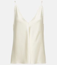 Scalloped camisole in white - Jil Sander | Mytheresa Italy Embroidery, Jil Sanders, Natural Care, Scalloped Edges, Cami Tanks, Jil Sander, Neutral Tones, Sanders, Designing Women