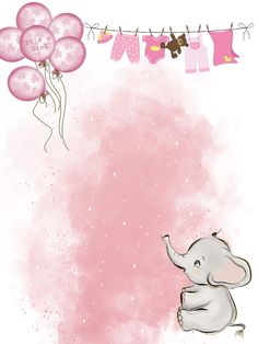 an elephant is sitting on the ground with balloons and clothes hanging from a line above it