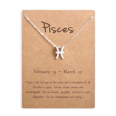 pisces zodiac sign necklace on card