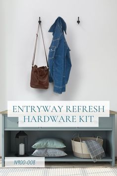 National Hardware's Entryway Refresh Hardware Kit, render. Entry Way Decor Ideas, Entryway Refresh, Hooks For Towels, Entry Way Decor, Small Entryways, Black Home, Entry Way, Hanging Wall