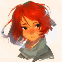 a digital painting of a girl with red hair