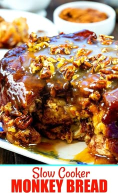 a close up of a plate of food with some kind of monkey bread on it