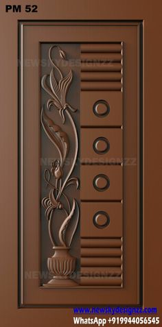 an image of a door with decorative designs on the front and side panels in brown