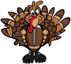 a cartoon turkey holding a football