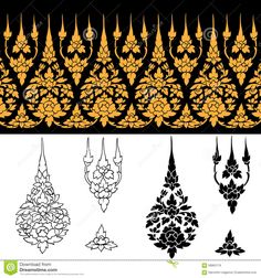 an ornate gold and black border with flowers, leaves and other designs on white background