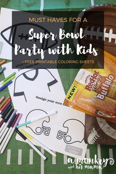 football themed party with free printable coloring sheets and crayon pencils for kids