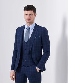 Navy Check Suit, Blue Check Suit, Blue Suit Wedding, Check Suit, Suit Waistcoat, Fashion Suits For Men, Crisp White Shirt