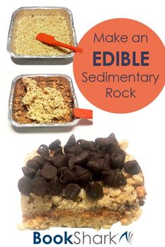 three trays filled with food and the words make an edible sedimentary rock