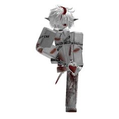 an animated image of a man with white hair and horns on top of a pole