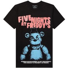 Step into the eerie world of Five Nights at Freddy's with this chilling t-shirt! The front of the shirt features a striking blue print of Freddy Fazbear, the and terrifying animatronic from the popular game series. Crafted from 100% cotton, this black t-shirt offers comfort and durability, making it great for everyday wear or for showing off your love for the franchise at conventions or game nights. Available in adult sizing. Embrace the spine-chilling fun of Five Nights at Freddy's with this mu Fnaf Merch Clothes, Fnaf Merch, Bedroom Book, Game Name, Tonal Prints, Animatronic Fnaf, Target Clothes, Freddy Fazbear, Sewing Party