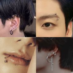 four different pictures of people with piercings on their ears