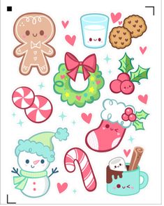 christmas stickers with candy, cookies and other holiday items on it's side