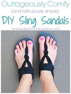 Outrageously Comfy (and ridiculously simple) DIY Sling Sandals - Down Home Inspiration Sandals Diy, Mommy Clothes, Diy Fashion Trends, Decorating Flip Flops, Diy Choker, Yoga Sling, Diy Sandals, Diy Ombre, Summer Flip Flops