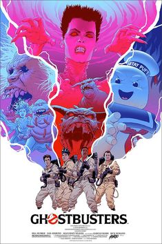 a movie poster for ghostbusters with characters from the animated film, ghostbusters