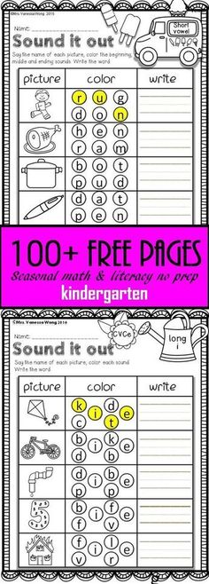 two printable worksheets with the words, 100 and free pages on them