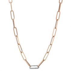 Diamond Link Paperclip Chain Necklace in Rose Gold, 18" | Borsheims Luxury Modern Paperclip Chain Necklace, Luxury Diamond Necklace With Paperclip Chain, Rose Gold Necklace With Rectangular Links Chain, Rose Gold Cable Chain Necklace With Rectangular Links, Rose Gold Necklaces With Cable Chain And Rectangular Links, Rose Gold Chain Necklace With Rectangular Links, Luxury Rose Gold Jewelry With Paperclip Chain, Rose Gold Necklaces With Rectangular Links, Elegant Rose Gold Necklace With Paperclip Chain