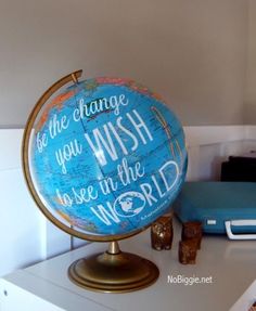 a globe with the words be the change you wish to see in the world on it