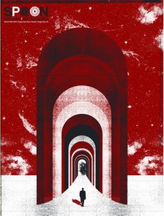 a movie poster with a man standing in the middle of a tunnel and clouds above