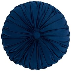 a blue round pillow with pleated edges on a white background, it is also available for use as a decorative piece