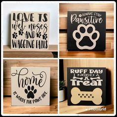 four different types of canvass with dogs and paw prints on them, including one for the