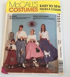 Style: 7253 retro Poodle Skirt. We got wonderful results and the best part. it was great fun!". Condition: Partial Cut. Poodle Skirt Pattern, Girls Poodle Skirt, 1950s Poodle Skirt, Poodle Skirt Costume, Costumes Faciles, Sock Hop, Costume Sewing Patterns, Poodle Skirt, Costume Patterns