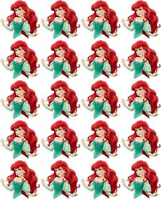 ariel the little mermaid stickers on a white background with red hair and green dress