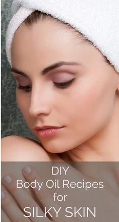 Want silky skin? This DIY body oil recipe uses healthy, non-toxic ingredients mixed with whatever therapeutic essential oils you like. After Shower Body Oil, Diy Body Oil, Body Oil Recipe, Body Oil Diy, Skin Cream Recipes, Clear Skin Overnight, App Form, Moisturizing Body Oil