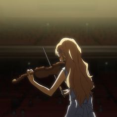 a woman with long hair playing the violin