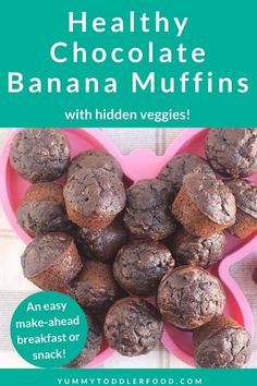 healthy chocolate banana muffins with hidden veggies on a pink heart shaped plate