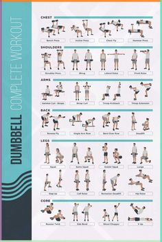 the dumbbell workout poster shows how to do squats and push ups in different positions