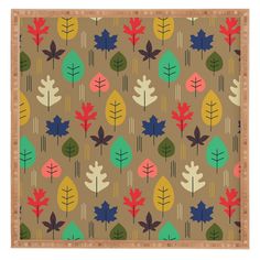 a brown background with colorful leaves on it