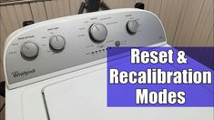 a white washer and dryer sitting next to each other in a room with the words rest & recalitation modes