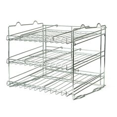 a metal rack with multiple compartments on it