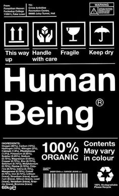 a black and white poster with the words human being on it